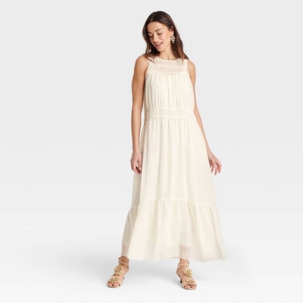 a new day Cream Chiffon Sleeveless Tiered Maxi Dress
